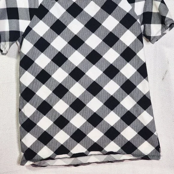 Justice Black White Check SS Black Sequin Bow Neckline Cotton Span Top Size 18 - Picture 12 of 16
